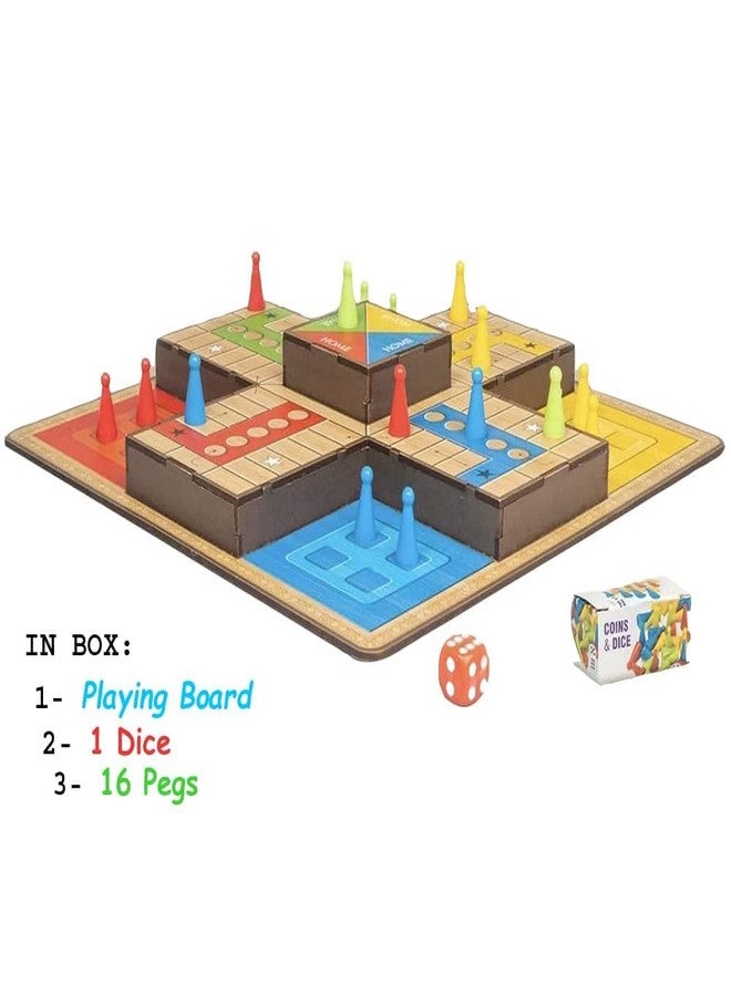 OANGO لعبة لودو ثلاثية الأبعاد من أوانجو، لعبة لودو ثلاثية الأبعاد مصنوعة من الخشب الصديق للبيئة، مناسبة للأطفال والكبار. تتضمن العبوة لوحة لعب واحدة، ونرد واحد، و16 وتدًا. - Image 2